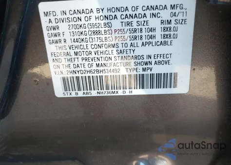 2011 Acura Mdx Technology Package z USA, uszkodzony, nr VIN 2HNYD2H62BH534492